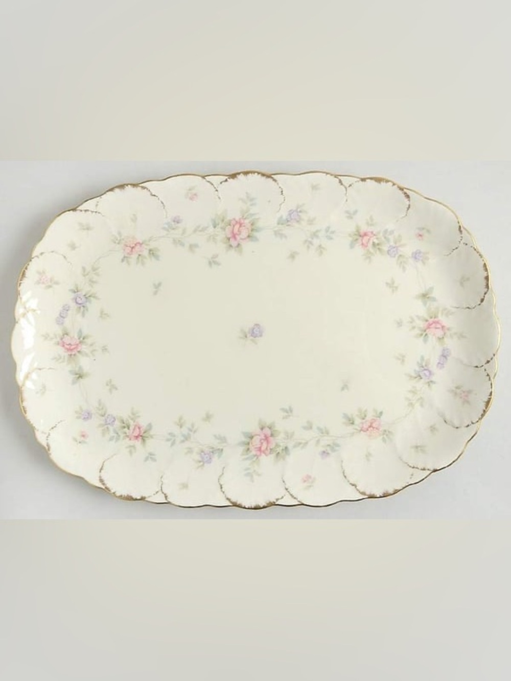 Mikasa Remembrance Cream Oval Serving Platter with Pink Floral Accents